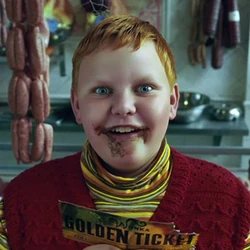 Augustus Gloop with the Golden Ticket in Charlie and the Chocolate Factory
