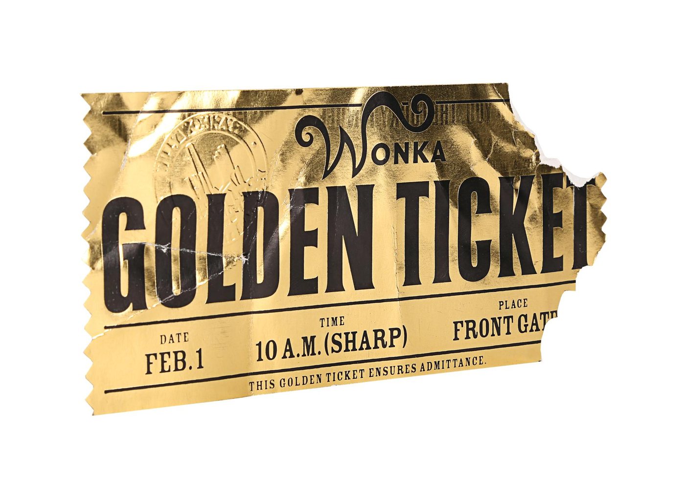 Nahaufnahme der Golden Ticket Requisite mit Bissspuren